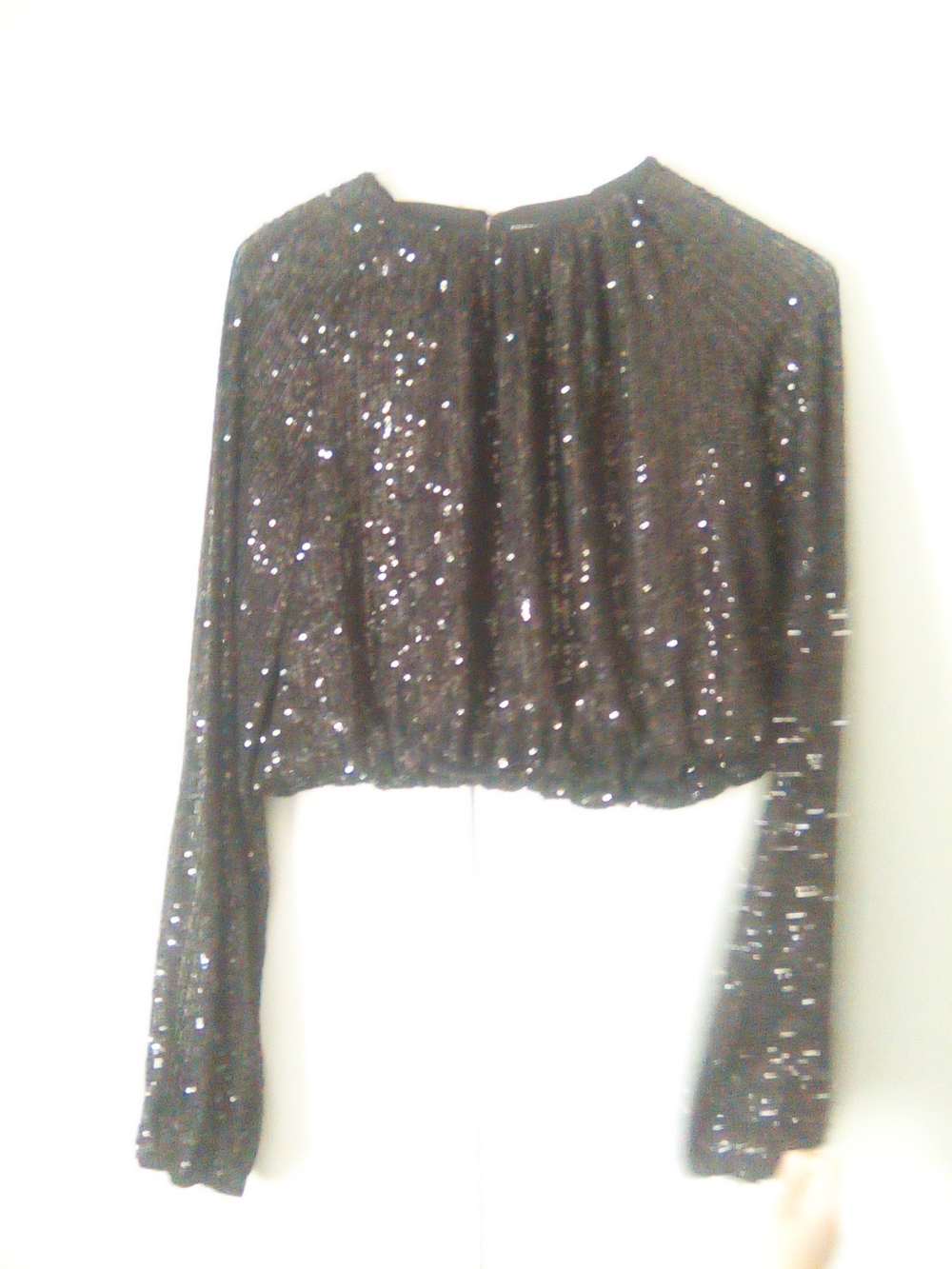 Sincerely Jules Black Sequin Long-Sleeve Crop Top Small